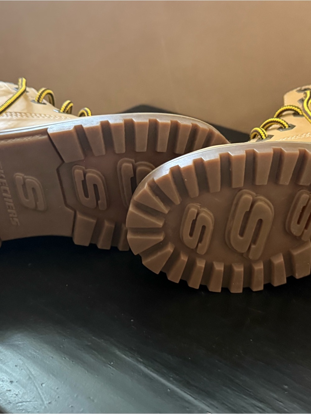 Skechers Kids Wheat/Tan Lace-Up Work Boots with Yellow Accents - Picture 3 of 4